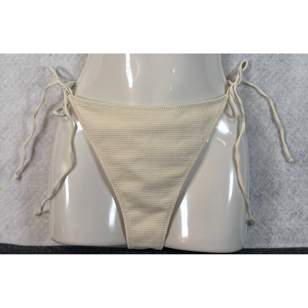PacSun Swim Eco Womens Large Ivory Textured Side‎ Tie Bikini Bottoms NWT